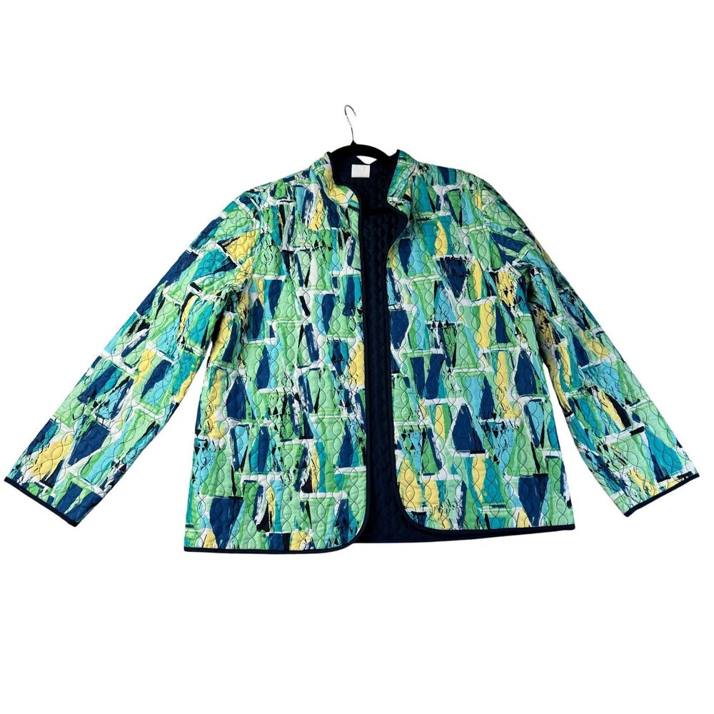 Alfred Dunner Jacket Women's 10 Blue Green Long Sleeve Plush Zip Up Casual Cute